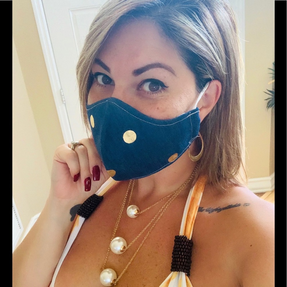 Denim gold dots reversible mask double filter
